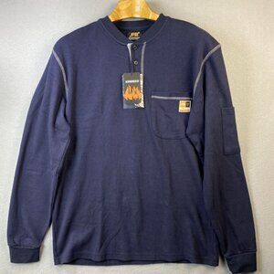 Konreco Flame Resistant Henley Mens Medium Cat II Navy Shirt Long Sleeve FRC3202